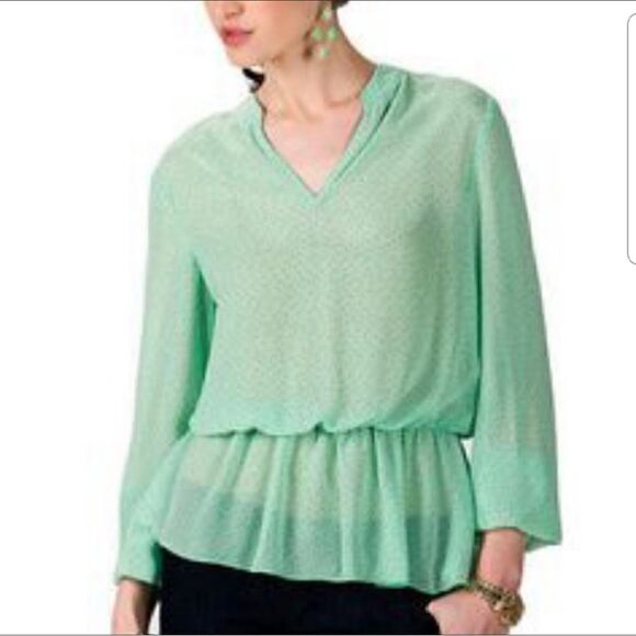 Francesca’s Collection Mint Green Polka Dot Sheer Top, Long Sleeves, Size Small - Picture 8 of 8